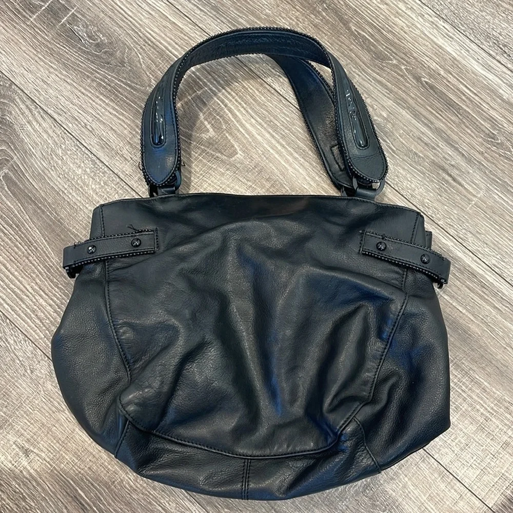 Sondra Roberts Black Faux Leather Satchel Bag
